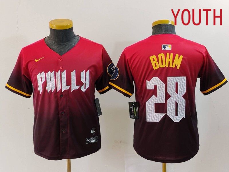 Youth Philadelphia Phillies #28 Bohm Red City Edition 2024 Nike MLB Jersey style 1